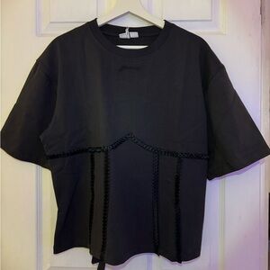 Ganni Black Cotton Tie Back T-shirt